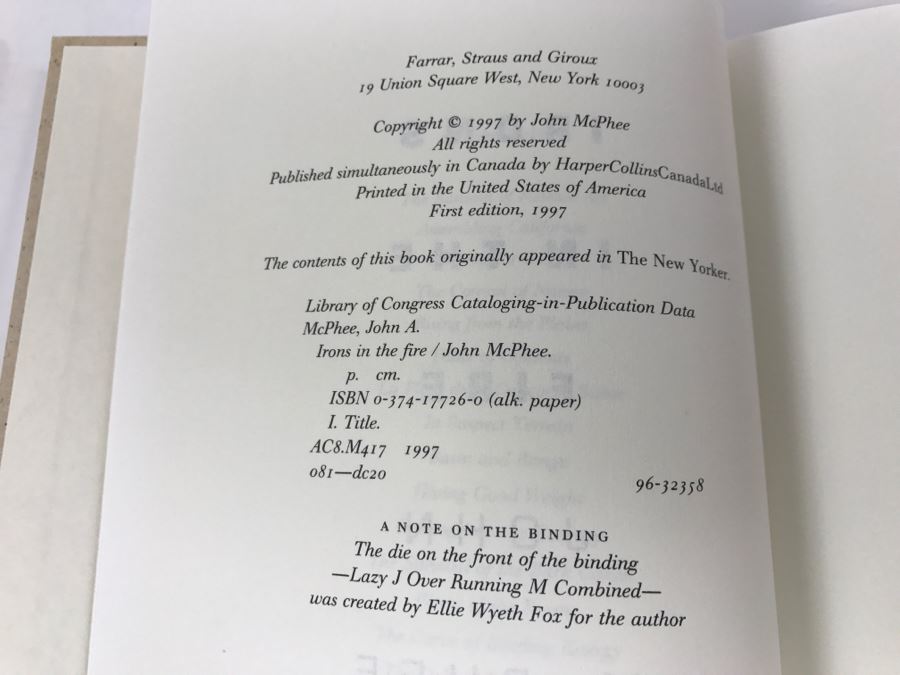 Hardcover Book 'Irons In The Fire' By John McPhee First Edition 1997 Handsigned, Sketch And Personalized By John McPhee See Details [Photo 10]