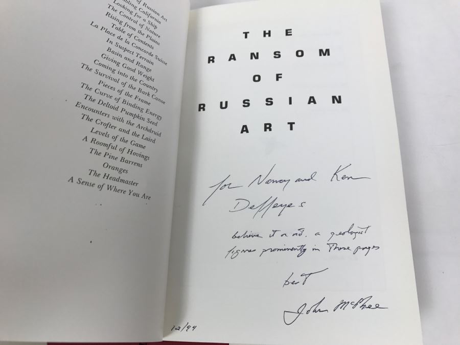 Hardcover Book 'The Ransom Of Russian Art' By John McPhee First Edition 1994 Personalized And Handsigned By John McPhee See Details