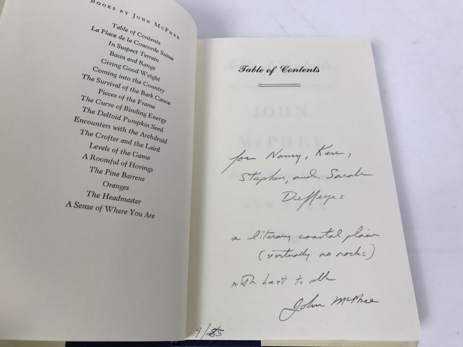 Hardcover Book 'Table Of Contents' By John McPhee First Printing 1985 Handsigned And Personalized By John McPhee See Details [Photo 7]