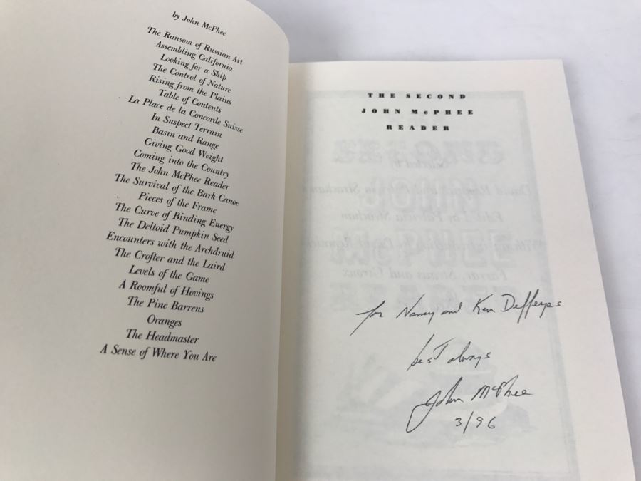 Hardcover Book 'The Second John McPhee Reader' By John McPhee First Edition 1996 Handsigned And Personalized By John McPhee See Details