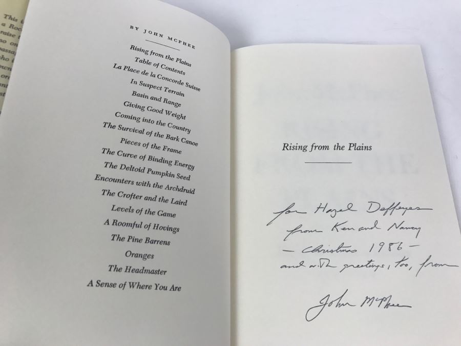 Hardcover Book 'Rising From The Plains' By John McPhee First Edition 1986 Personalized And Signed By John McPhee See Details