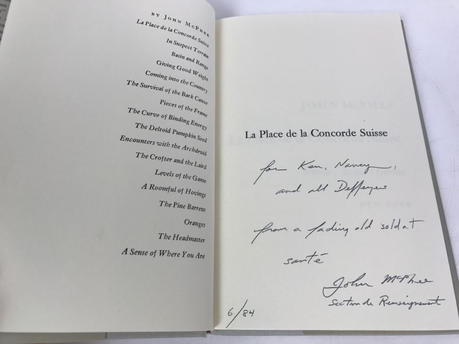 Hardcover Book 'La Place De La Concorde Suisse' By John McPhee First Printing 1984 Personalized And Handsigned By John McPhee See Details [Photo 1]