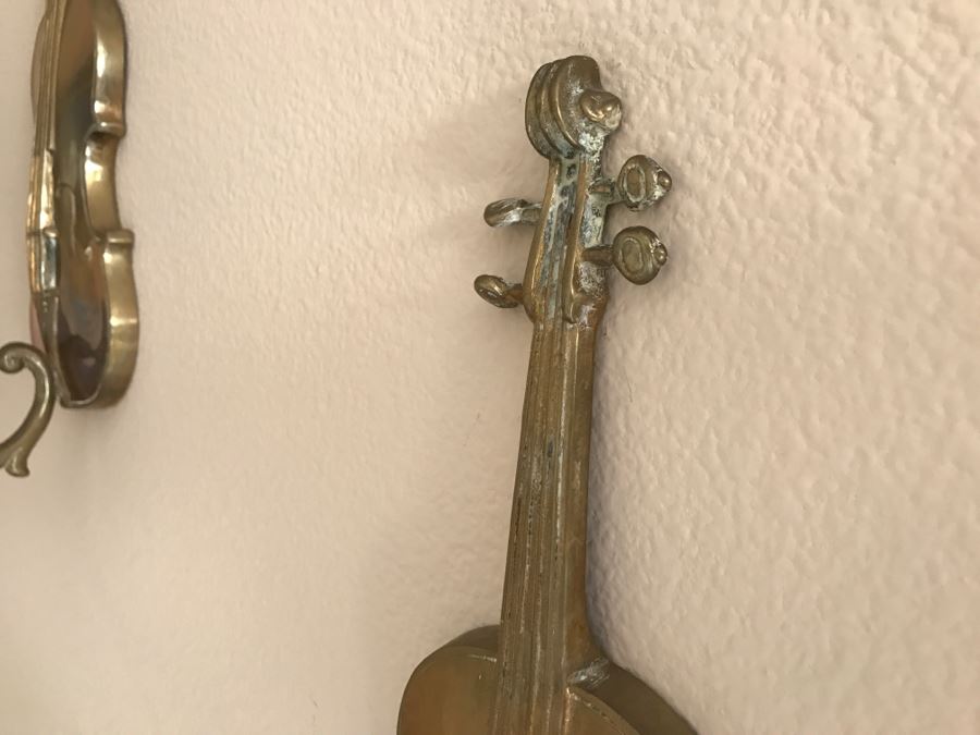 JUST ADDED - Pair Of Brass Violin Shaped Candleholders [Photo 4]