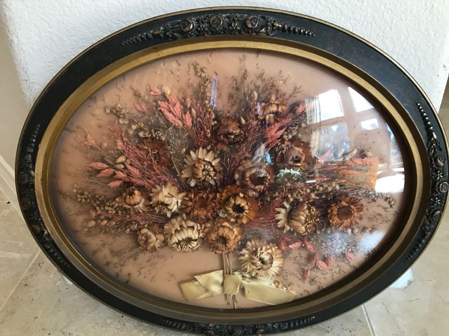 JUST ADDED - Vintage Dried Flower Arrangement In Vintage Domed Glass Frame [Photo 7]