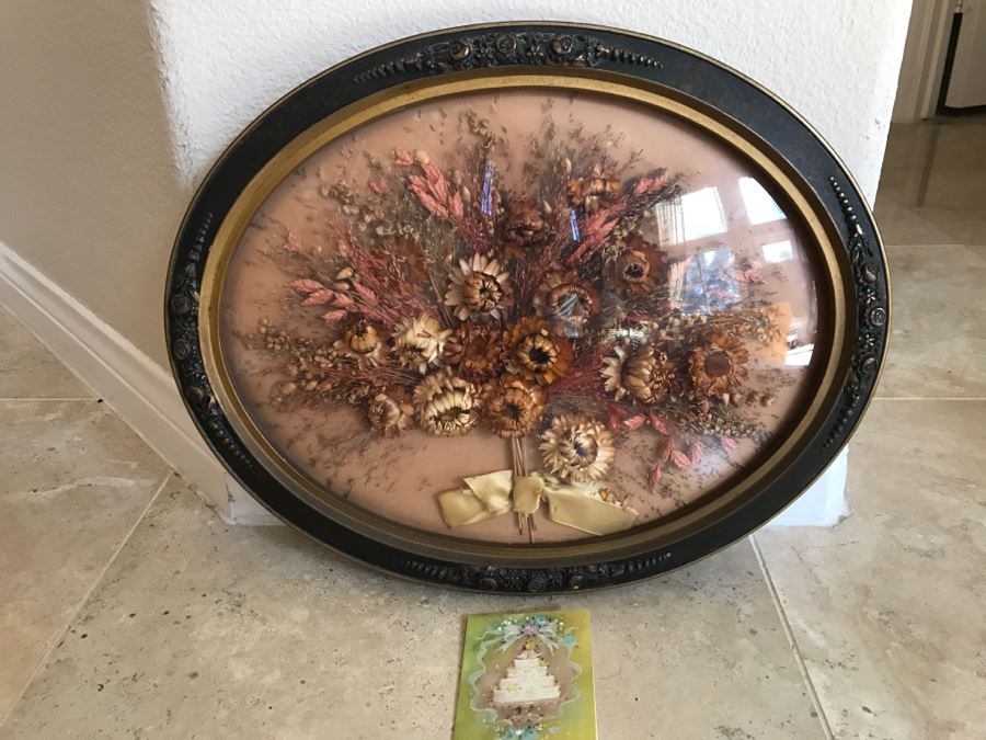 JUST ADDED - Vintage Dried Flower Arrangement In Vintage Domed Glass Frame [Photo 6]