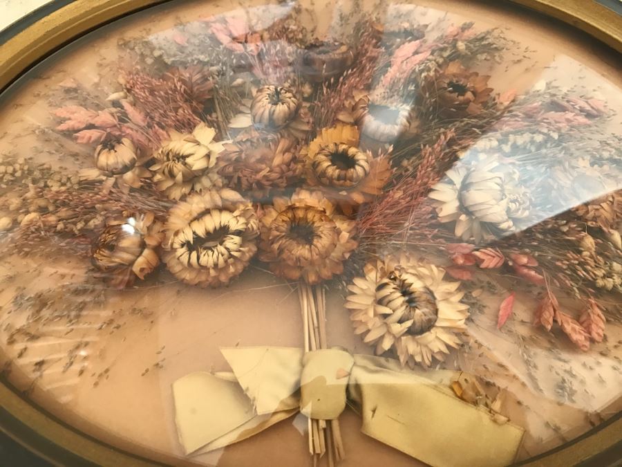 JUST ADDED - Vintage Dried Flower Arrangement In Vintage Domed Glass Frame [Photo 5]