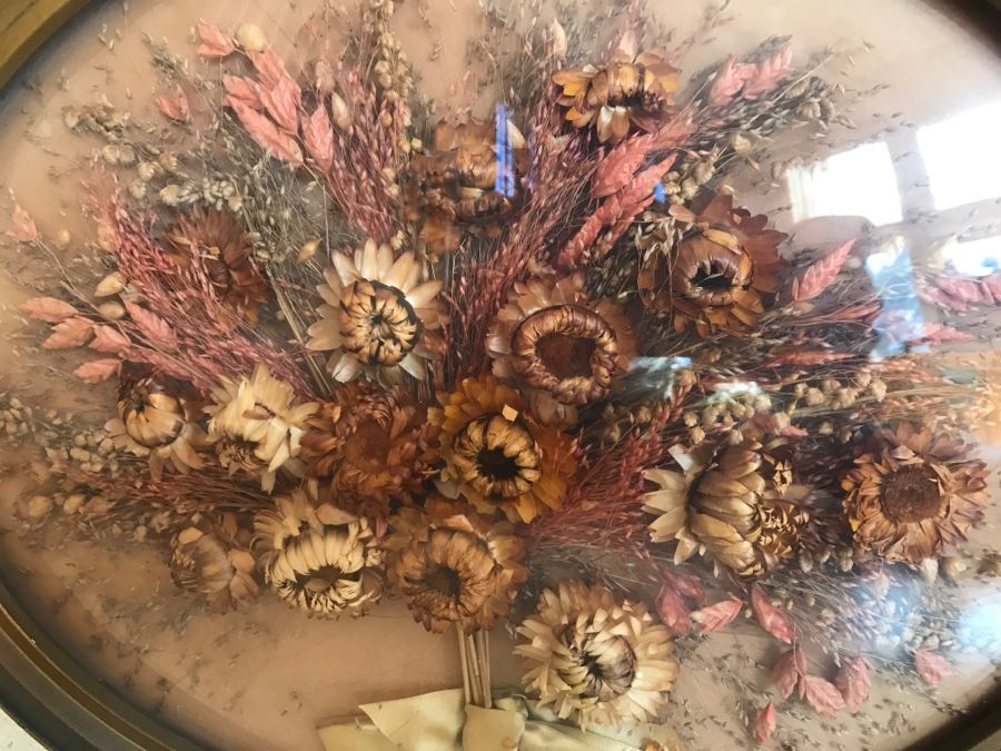 JUST ADDED - Vintage Dried Flower Arrangement In Vintage Domed Glass Frame [Photo 8]