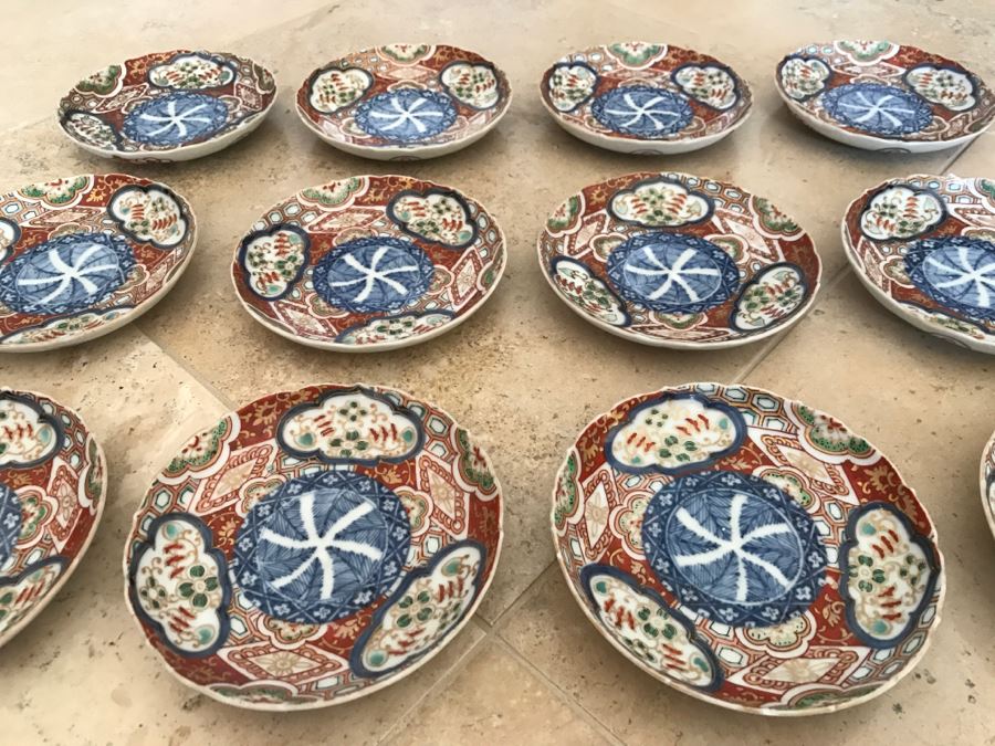 JUST ADDED - Set Of 12 Handpainted Japanese Imari Porcelain Dishes Individually Signed [Photo 5]