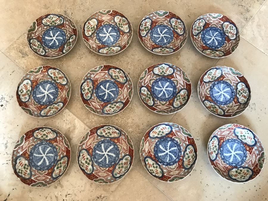 JUST ADDED - Set Of 12 Handpainted Japanese Imari Porcelain Dishes Individually Signed [Photo 2]