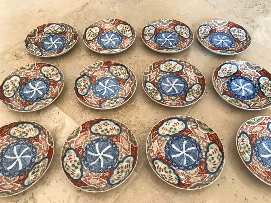 JUST ADDED - Set Of 12 Handpainted Japanese Imari Porcelain Dishes Individually Signed [Photo 3]