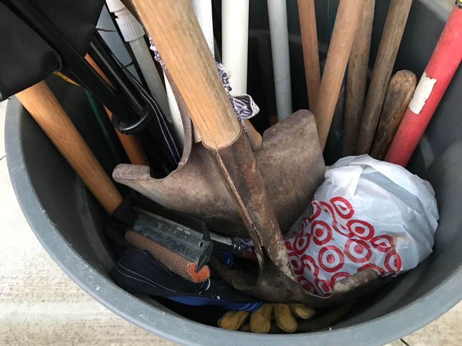 JUST ADDED - Garbage Can Filled With Garden Tools [Photo 3]