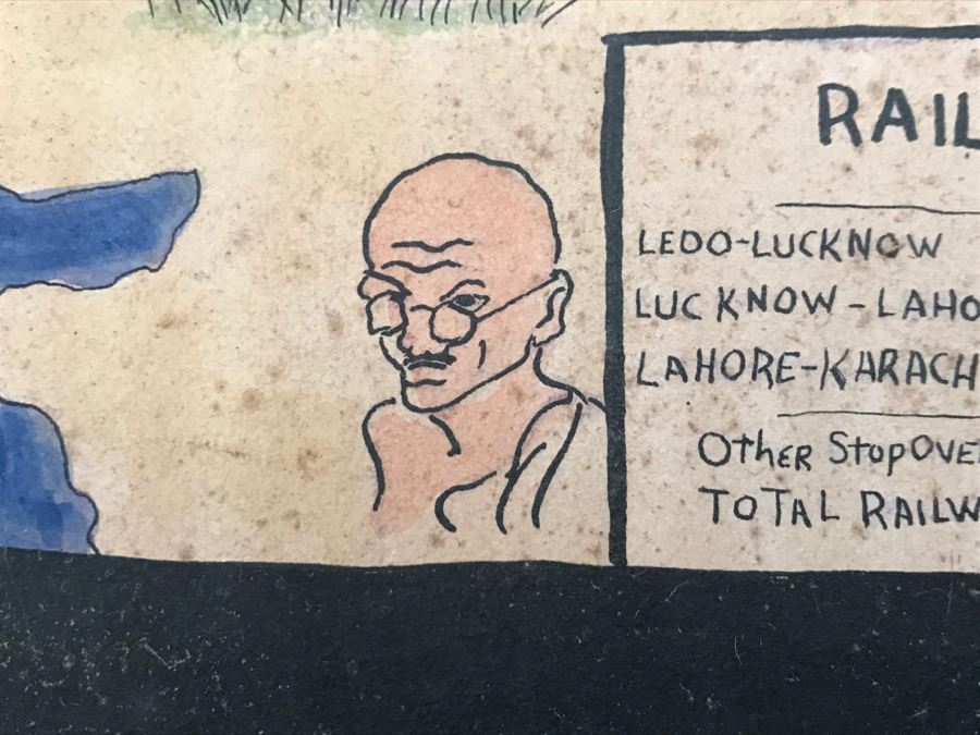 JUST ADDED - Appears To Be A Hand Drawn Map Titled 'G. I. Vagabond Journey Across India' - See Details For More Info - 18.5' X 9.5' [Photo 30]