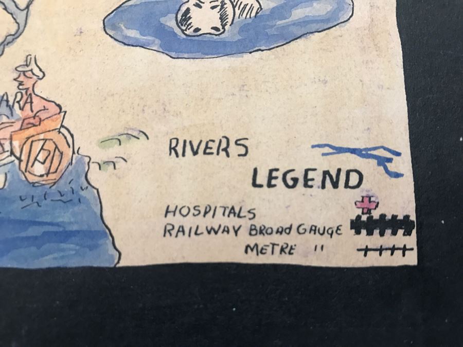 JUST ADDED - Appears To Be A Hand Drawn Map Titled 'G. I. Vagabond Journey Across India' - See Details For More Info - 18.5' X 9.5' [Photo 9]