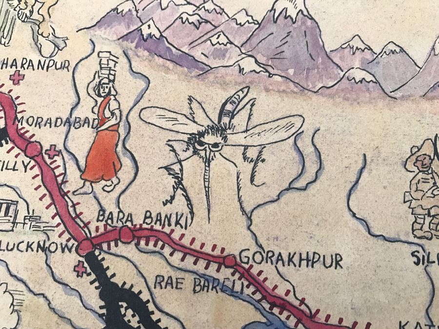JUST ADDED - Appears To Be A Hand Drawn Map Titled 'G. I. Vagabond Journey Across India' - See Details For More Info - 18.5' X 9.5' [Photo 14]
