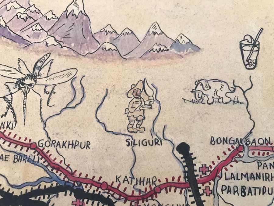 JUST ADDED - Appears To Be A Hand Drawn Map Titled 'G. I. Vagabond Journey Across India' - See Details For More Info - 18.5' X 9.5' [Photo 13]
