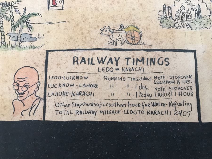 JUST ADDED - Appears To Be A Hand Drawn Map Titled 'G. I. Vagabond Journey Across India' - See Details For More Info - 18.5' X 9.5' [Photo 28]