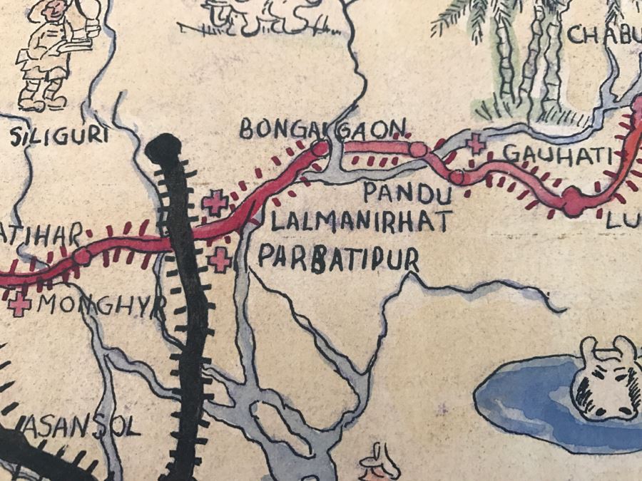 JUST ADDED - Appears To Be A Hand Drawn Map Titled 'G. I. Vagabond Journey Across India' - See Details For More Info - 18.5' X 9.5' [Photo 11]