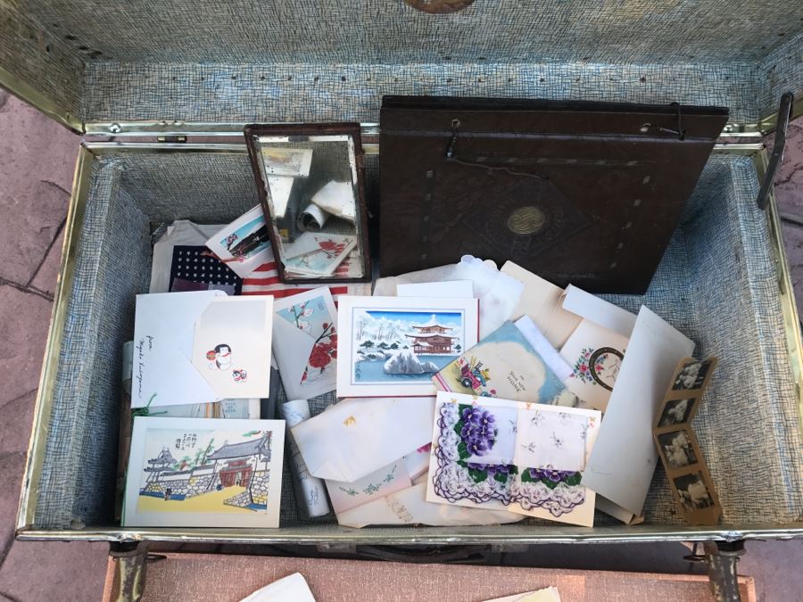 JUST ADDED - Vintage Military Trunk Filled With Various Items Including Personalized Cards From Overseas - See All Photos [Photo 1]