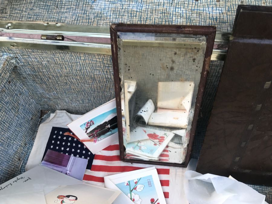 JUST ADDED - Vintage Military Trunk Filled With Various Items Including Personalized Cards From Overseas - See All Photos [Photo 19]