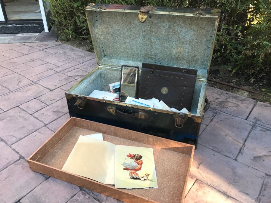 JUST ADDED - Vintage Military Trunk Filled With Various Items Including Personalized Cards From Overseas - See All Photos [Photo 29]