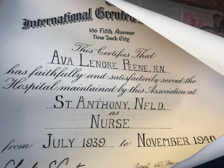 JUST ADDED - Vintage Green Trunk Filled With Various Items Including Log Book Of Every Letter Written By Father To Daughter Serving As Army Nurse In WWII, Coins, Wallet, Diplomas, Vintage 1940s Newsweek And TIME Magazines And More - See All Photos [Photo 34]