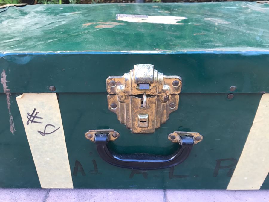 JUST ADDED - Vintage Green Trunk Filled With Various Items Including Log Book Of Every Letter Written By Father To Daughter Serving As Army Nurse In WWII, Coins, Wallet, Diplomas, Vintage 1940s Newsweek And TIME Magazines And More - See All Photos [Photo 45]