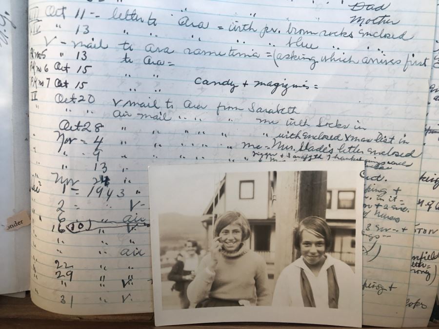 JUST ADDED - Vintage Green Trunk Filled With Various Items Including Log Book Of Every Letter Written By Father To Daughter Serving As Army Nurse In WWII, Coins, Wallet, Diplomas, Vintage 1940s Newsweek And TIME Magazines And More - See All Photos [Photo 6]