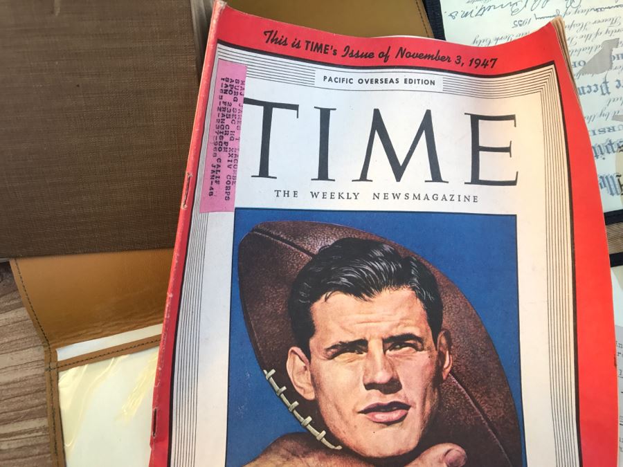 JUST ADDED - Vintage Green Trunk Filled With Various Items Including Log Book Of Every Letter Written By Father To Daughter Serving As Army Nurse In WWII, Coins, Wallet, Diplomas, Vintage 1940s Newsweek And TIME Magazines And More - See All Photos [Photo 19]