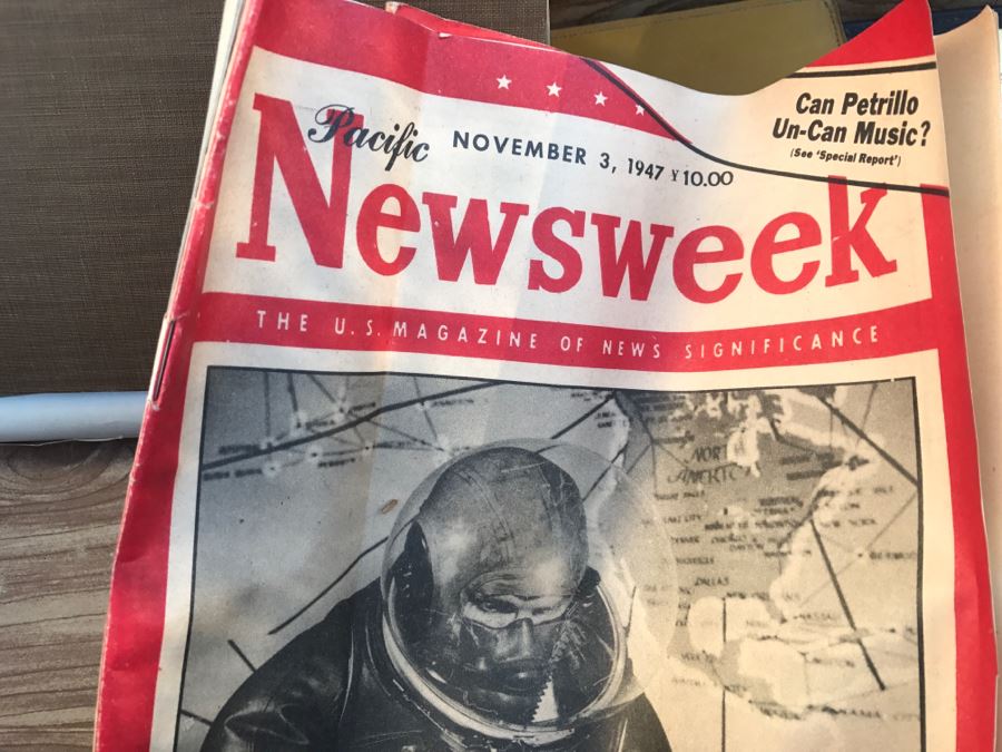 JUST ADDED - Vintage Green Trunk Filled With Various Items Including Log Book Of Every Letter Written By Father To Daughter Serving As Army Nurse In WWII, Coins, Wallet, Diplomas, Vintage 1940s Newsweek And TIME Magazines And More - See All Photos [Photo 14]