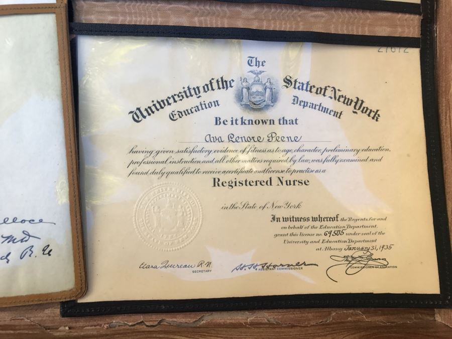 JUST ADDED - Vintage Green Trunk Filled With Various Items Including Log Book Of Every Letter Written By Father To Daughter Serving As Army Nurse In WWII, Coins, Wallet, Diplomas, Vintage 1940s Newsweek And TIME Magazines And More - See All Photos [Photo 30]