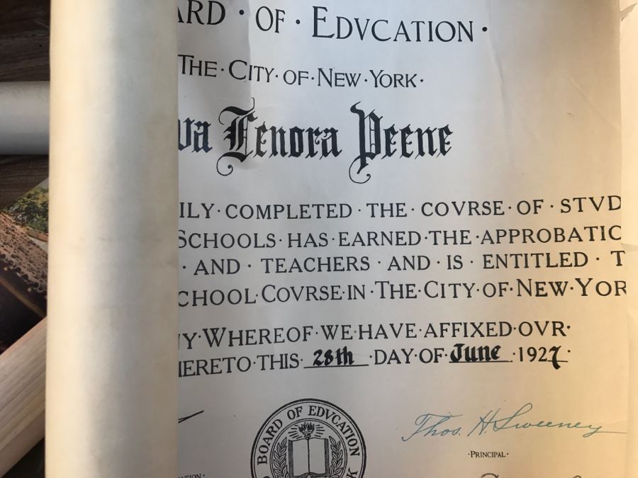 JUST ADDED - Vintage Green Trunk Filled With Various Items Including Log Book Of Every Letter Written By Father To Daughter Serving As Army Nurse In WWII, Coins, Wallet, Diplomas, Vintage 1940s Newsweek And TIME Magazines And More - See All Photos [Photo 33]