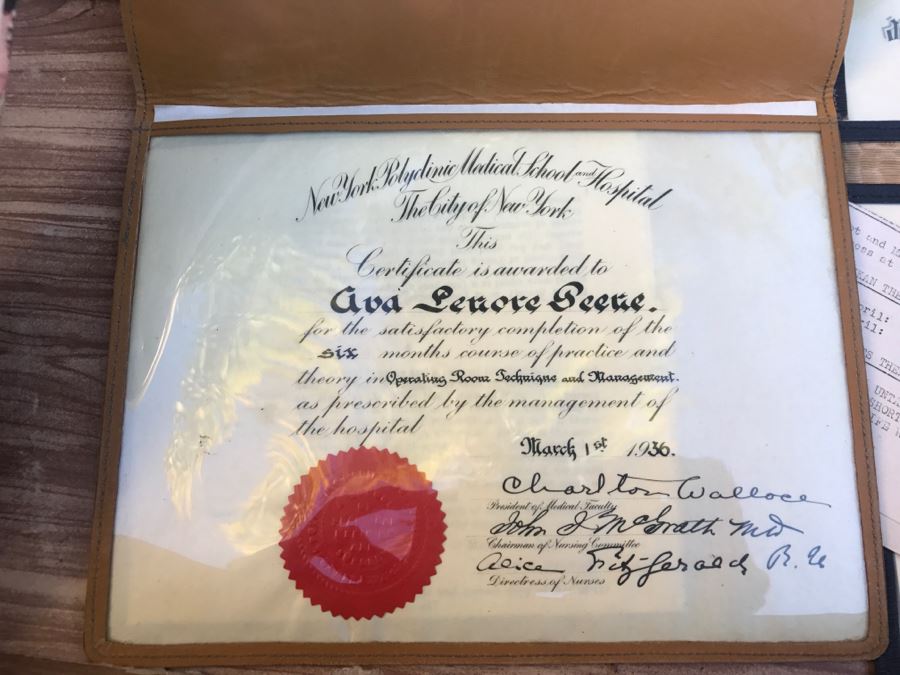 JUST ADDED - Vintage Green Trunk Filled With Various Items Including Log Book Of Every Letter Written By Father To Daughter Serving As Army Nurse In WWII, Coins, Wallet, Diplomas, Vintage 1940s Newsweek And TIME Magazines And More - See All Photos [Photo 13]