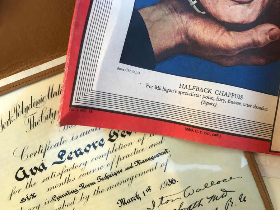 JUST ADDED - Vintage Green Trunk Filled With Various Items Including Log Book Of Every Letter Written By Father To Daughter Serving As Army Nurse In WWII, Coins, Wallet, Diplomas, Vintage 1940s Newsweek And TIME Magazines And More - See All Photos [Photo 24]