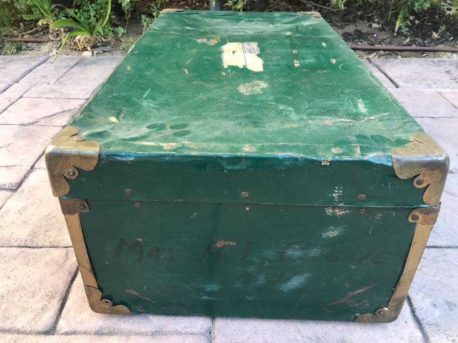 JUST ADDED - Vintage Green Trunk Filled With Various Items Including Log Book Of Every Letter Written By Father To Daughter Serving As Army Nurse In WWII, Coins, Wallet, Diplomas, Vintage 1940s Newsweek And TIME Magazines And More - See All Photos [Photo 42]