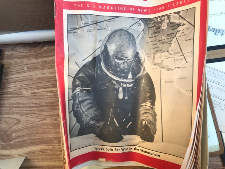 JUST ADDED - Vintage Green Trunk Filled With Various Items Including Log Book Of Every Letter Written By Father To Daughter Serving As Army Nurse In WWII, Coins, Wallet, Diplomas, Vintage 1940s Newsweek And TIME Magazines And More - See All Photos [Photo 15]