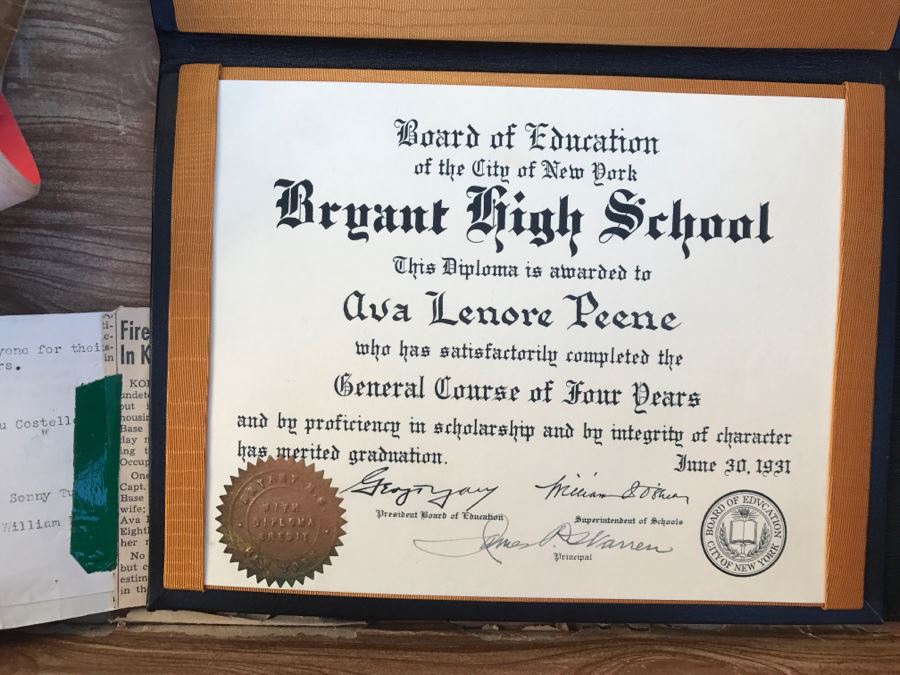 JUST ADDED - Vintage Green Trunk Filled With Various Items Including Log Book Of Every Letter Written By Father To Daughter Serving As Army Nurse In WWII, Coins, Wallet, Diplomas, Vintage 1940s Newsweek And TIME Magazines And More - See All Photos [Photo 40]