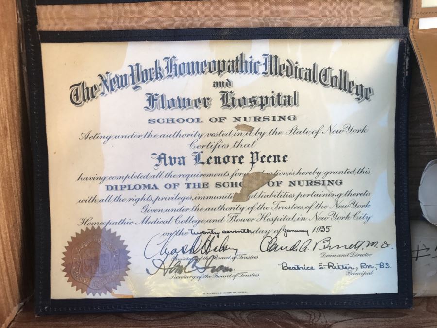 JUST ADDED - Vintage Green Trunk Filled With Various Items Including Log Book Of Every Letter Written By Father To Daughter Serving As Army Nurse In WWII, Coins, Wallet, Diplomas, Vintage 1940s Newsweek And TIME Magazines And More - See All Photos [Photo 31]