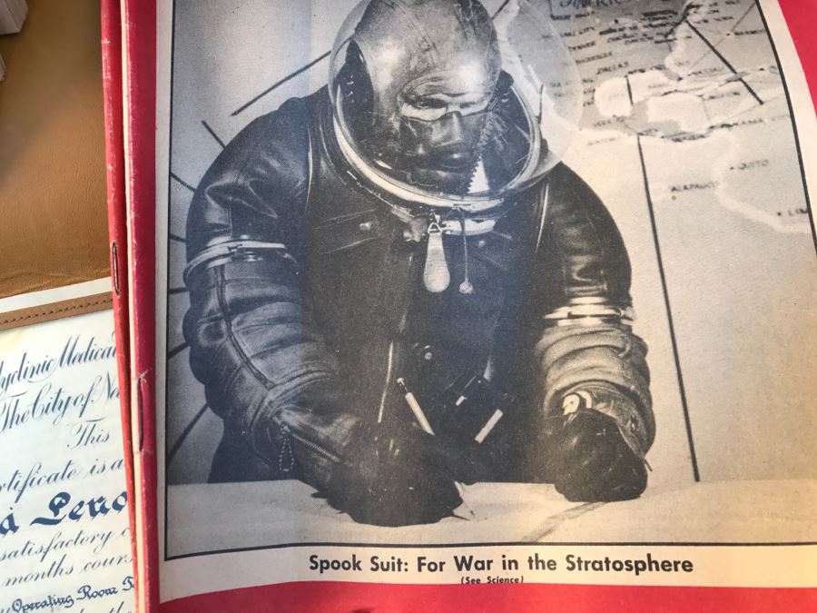 JUST ADDED - Vintage Green Trunk Filled With Various Items Including Log Book Of Every Letter Written By Father To Daughter Serving As Army Nurse In WWII, Coins, Wallet, Diplomas, Vintage 1940s Newsweek And TIME Magazines And More - See All Photos [Photo 16]