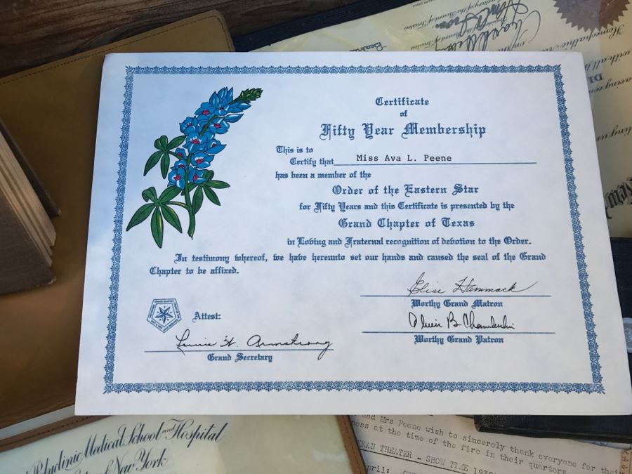 JUST ADDED - Vintage Green Trunk Filled With Various Items Including Log Book Of Every Letter Written By Father To Daughter Serving As Army Nurse In WWII, Coins, Wallet, Diplomas, Vintage 1940s Newsweek And TIME Magazines And More - See All Photos [Photo 12]