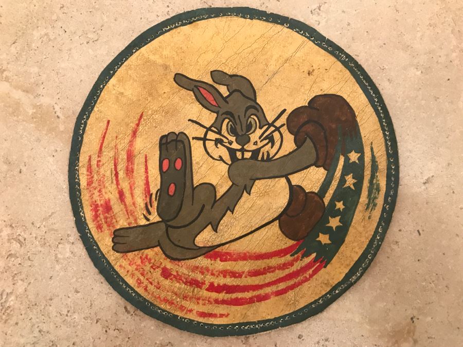 JUST ADDED - Vintage WWII Handmade Patch With Rabbit And US Flag [Photo 1]