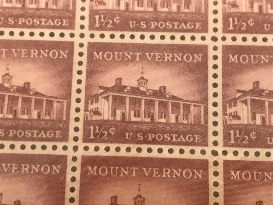 JUST ADDED - Various Stamps Including Sheet Of (50) Mint Vintage 1956 Mount Vernon 1 1/2 Cent Stamp [Photo 3]
