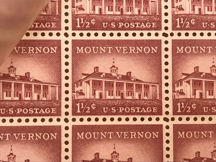 JUST ADDED - Various Stamps Including Sheet Of (50) Mint Vintage 1956 Mount Vernon 1 1/2 Cent Stamp [Photo 4]
