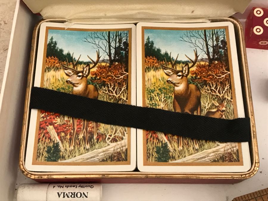 JUST ADDED - Vintage Box Filled With Various Games, Playing Cards, Pipe, Mini Spy Camera Film, Staedtler-Mars Slide Rule Germany No 54403 And More [Photo 24]