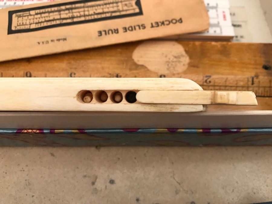 JUST ADDED - Vintage Box Filled With Various Games, Playing Cards, Pipe, Mini Spy Camera Film, Staedtler-Mars Slide Rule Germany No 54403 And More [Photo 9]