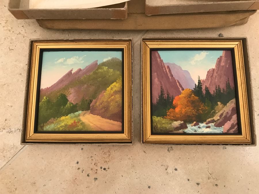 JUST ADDED - Pair Of Small Original Willard Page (1885-1958) Landscape Oil Paintings