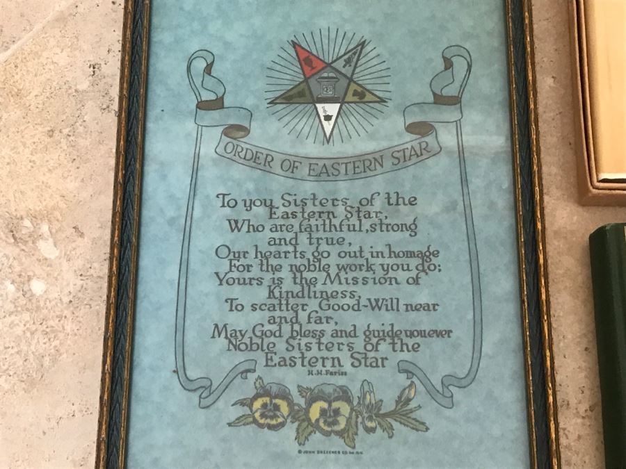 JUST ADDED - Order Of Eastern Star Chapter Books From 1930s, Order Of Eastern Star Books From 1916-1956 And Framed Certificate [Photo 3]