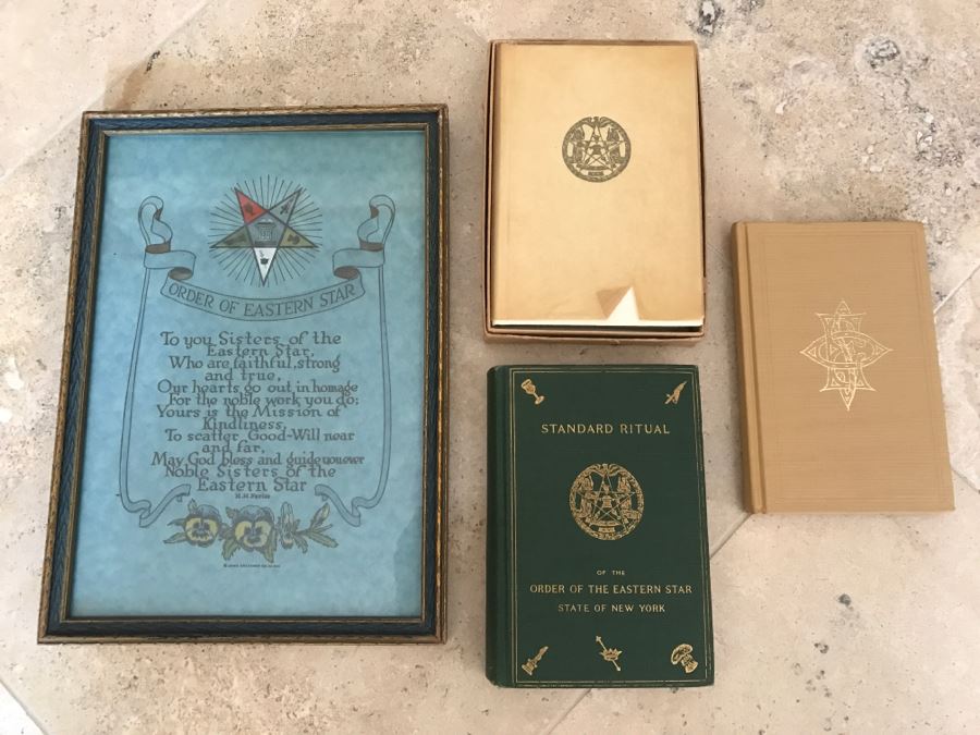 JUST ADDED - Order Of Eastern Star Chapter Books From 1930s, Order Of Eastern Star Books From 1916-1956 And Framed Certificate [Photo 2]