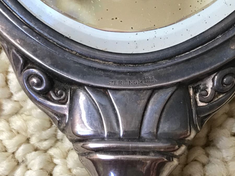 JUST ADDED - Vintage Sterling Silver Hand Vanity Beveled Glass Mirror [Photo 11]