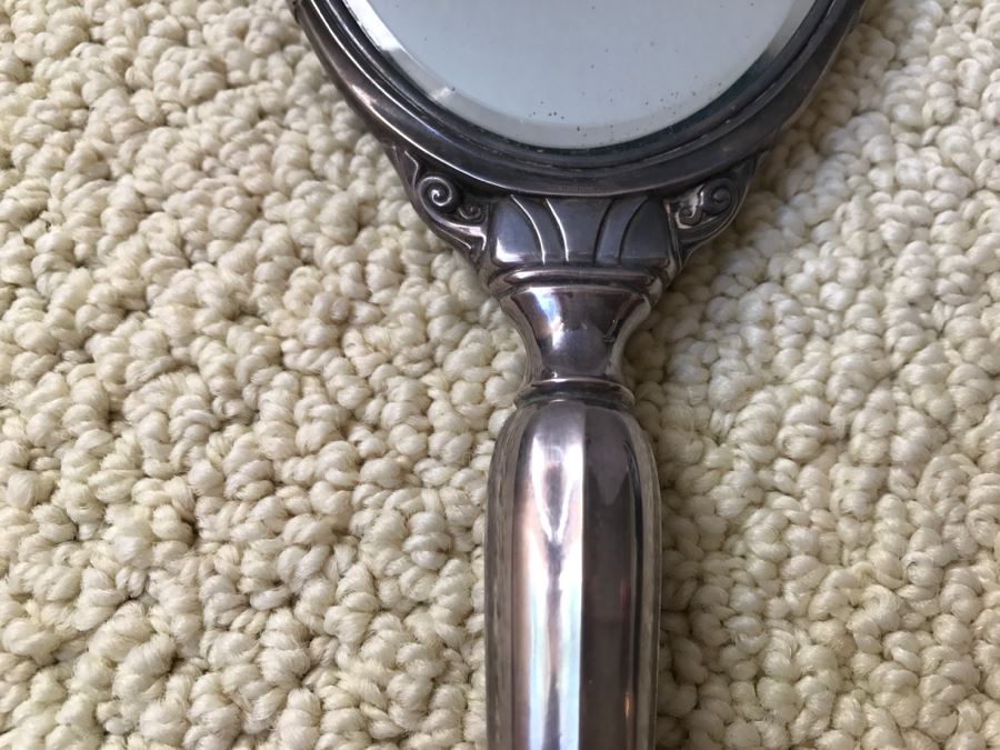 JUST ADDED - Vintage Sterling Silver Hand Vanity Beveled Glass Mirror [Photo 4]