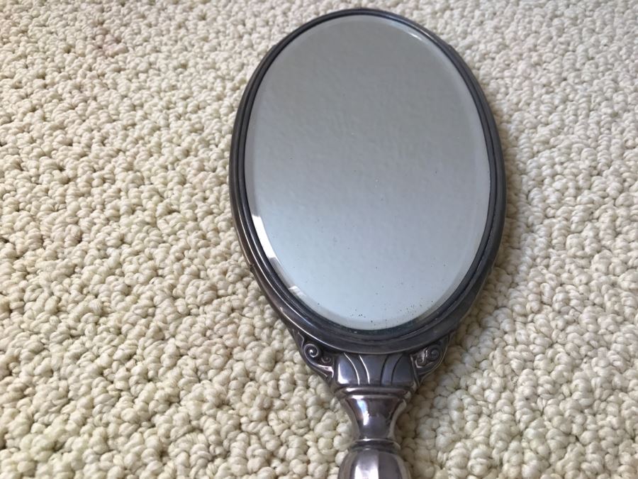 JUST ADDED - Vintage Sterling Silver Hand Vanity Beveled Glass Mirror [Photo 3]